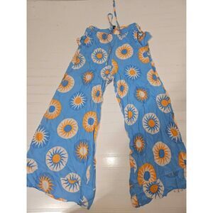 Heychic Boho Celestial Sun Print Wide Leg Pants Blue Yellow XS / AU 6/ US 2